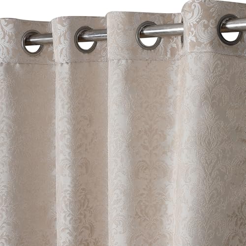 Image of STITCHNEST Damask Jacquard Door Curtain - Beige, 7 Feet, Grommet Top - Pack of 1 Luxurious Curtain for Living Room & Bedroom