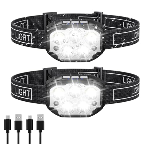 Siuwddee Linterna Frontal LED | 2 Piezas Linterna de Banda para Jogging - LED 6 Modos 350 Lúmenes Sensor de Movimiento Recargable con Luz | Para Senderismo Nocturno Caza Pescar Correr Adultos