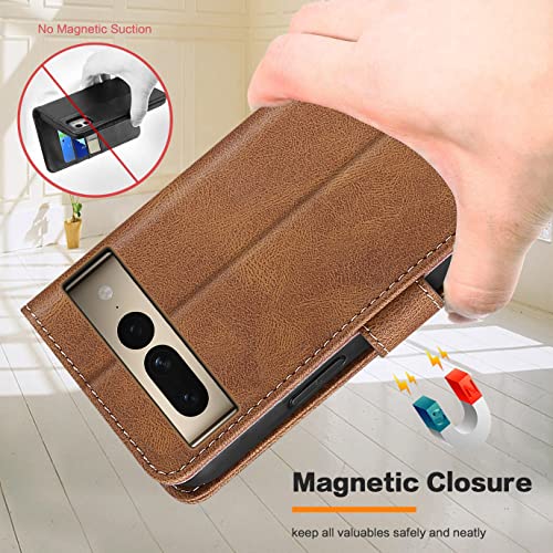 GoodcAcy for Google Pixel 8 Pro Case Leather Wallet Book Flip Folio Stand View Magnetic Closure with Card Slots Cover Case Compatible with Google Pixel 8 Pro (Brown) - Image 4