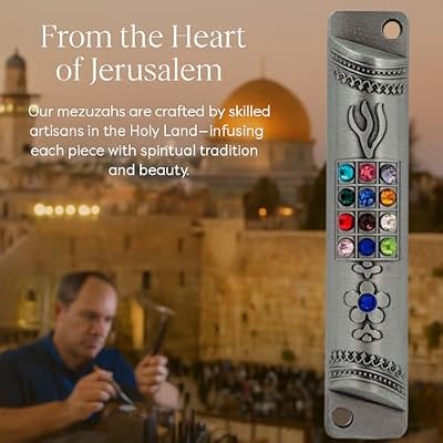 TALISMAN4U Pewter MEZUZAH CASE with Scroll 12 Tribes of Israel Hoshen Judaica Door Mezuza 4 Inch