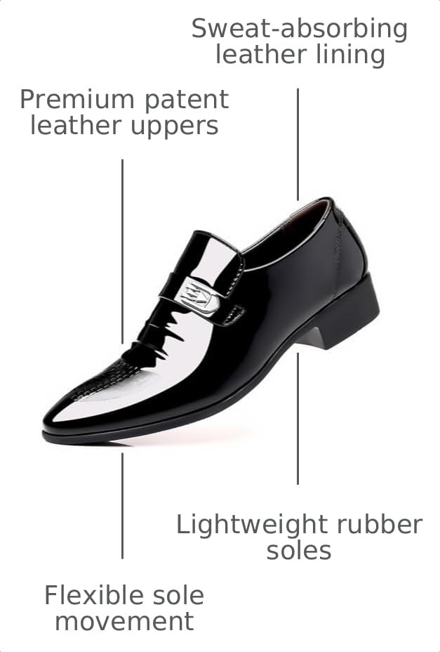 Image of Men's Retro Patent Leather Slip On Dress Shoes Formal Business Oxford Pointed Toe Loafers for Men