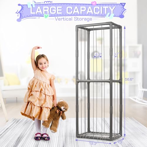 Image of Stuffed Animal Storage Zoo Holder Space Save, PVC Stuffed Animal Organizer | Vertical Plush Toy Organizer with Elastic Band and Net, Large Capacity Stuffy Storage for Playroom Bedroom Nursery