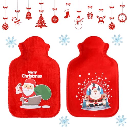 Wärmflasche mit Bezug,2 Stück Warmflasche Weihnachten Warmflasche,PVC Hot Water Bottle,Mini Wärmflasche zur Schmerzlinderung,Weihnachten Geschenke