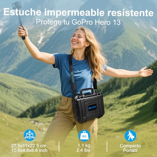 Estuche GoPro Hero 13 rígido Lekufee con espacio para módulo multimedia y Volta 4