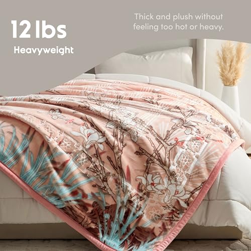 Image of Nestl Korean Mink Blanket King Size - 12 Lbs Velvet Fleece Korean Blanket - 2 Ply Warm & Thick Winter Blanket - Wrinkle & Fade Resistant - 87 x 94 Inches (Peach)