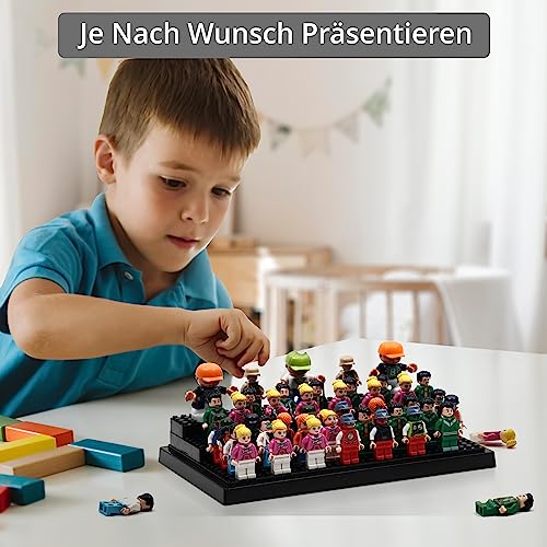 Winter Shore Acryl Vitrine mit 3 Ebenen [2 Set] - Durchsichtige Kleine Vitrine für Minifiguren, Bausteinmodelle & Brick-Action-Figuren - Stapelbarer Staubdichter Schaukasten mit Noppenplatten