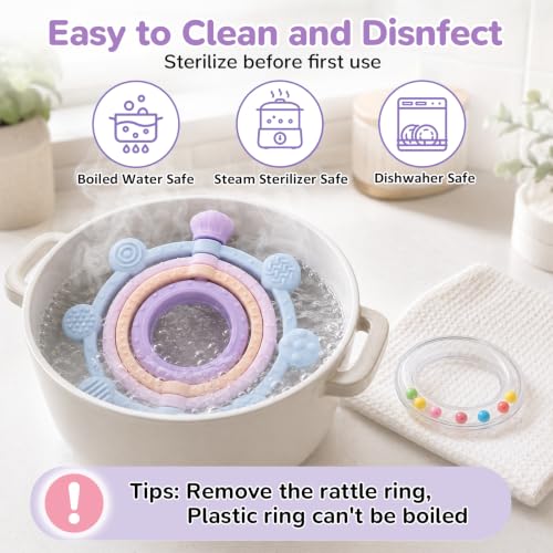Image of Baby Ring Teething Toys with Rattle for 3 Months+, BPA-Free, Purple