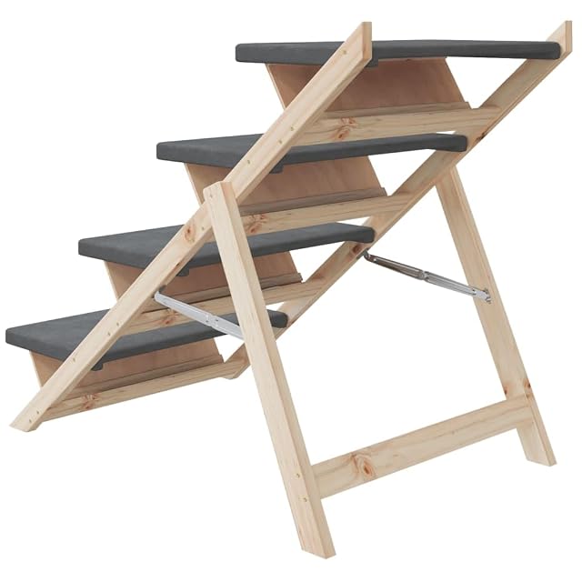 Foto 7 de 7 de vidaXL Escalera para Perros Madera Maciza de Abeto Gris 105x47 cm