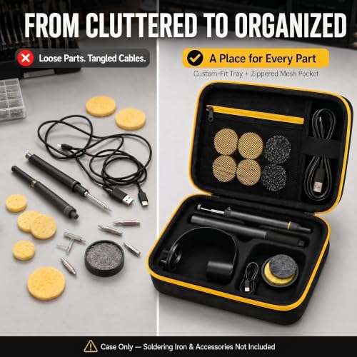 Image of Carrying Case Compatible with Fanttik T1 Max Soldering Iron Kit, Protective Hard Shell Soldering Iron Storage Organizer with Molded Tray & Double Zipper for Technician /Repair Work, Black (Box Only)