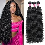 VRBest Brazilian Deep Wave 3 Bundles 100% Unprocessed Virgin Brazilian Hair Bundles Deep Curly Human Hair Extensions Natural Color 100g/Bundle (14 16 18)