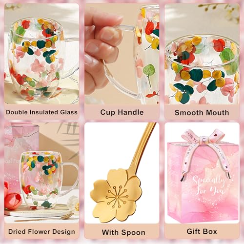 Taza de vidrio doble capa con flores secas 280 ml miniatura 5