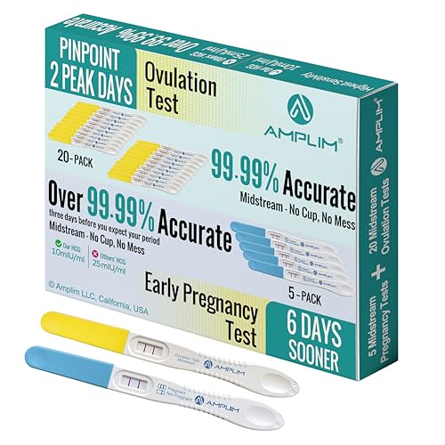 Amplim Pregnancy Test and Ovulation Tests Kit, 25 Pack Bulk Early Detection HCG & LH Sticks, FSA HSA Eligible, 99.99% Accurate at Home Predictor 6 Days Early Result, Extra Sensitive Fertility Tracker