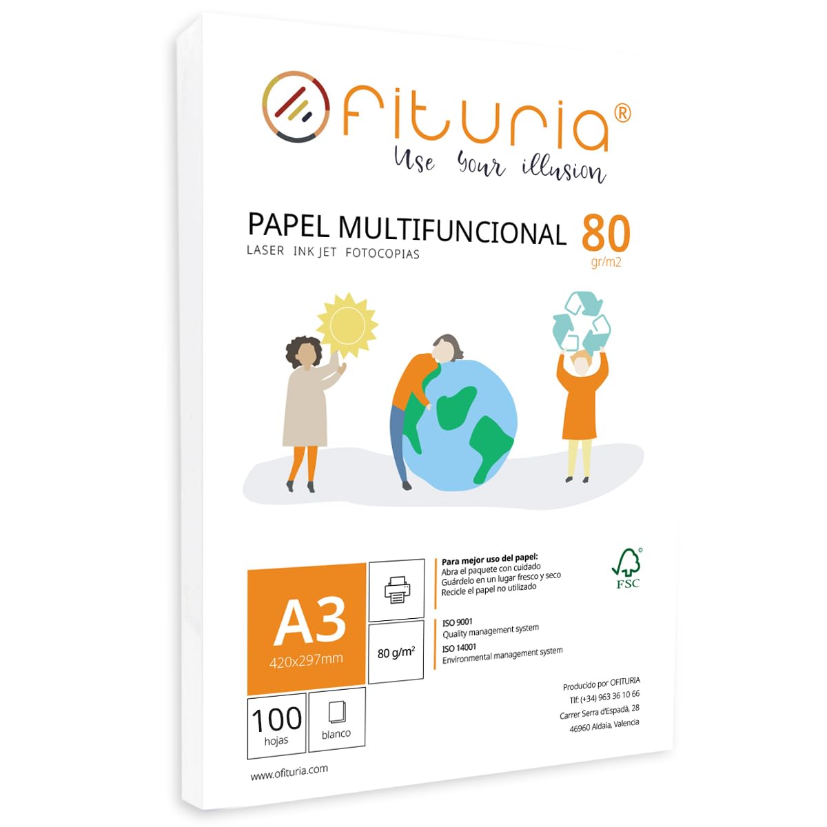 A3 80 g Paper Pack with 100 White Sheets, Multifunctional Paper for School Use and Work Environments, Ideal with Laser, Inkjet or Copier Printers – Ofituria (A3, 100h)