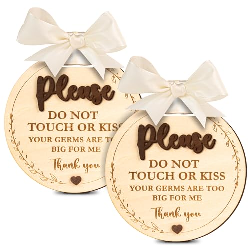 Image of Woodamore Please Do Not Touch Or Kiss Baby Sign - 2 Pack Dont Touch Baby Sign For Car Seat Or Stroller Tag, No Touching Baby Signage For Baby Newborn