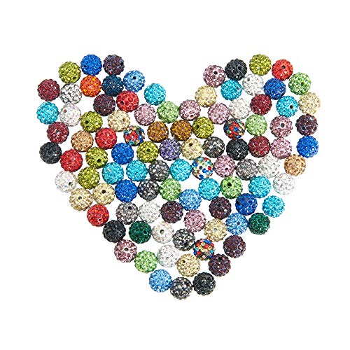 NBEADS 10mm 100pcs Mixed Color Pave Czech Crystal Rhinestone Disco Ball Clay Spacer Beads, Round Polymer Clay Charms Beads for Jewelry Making