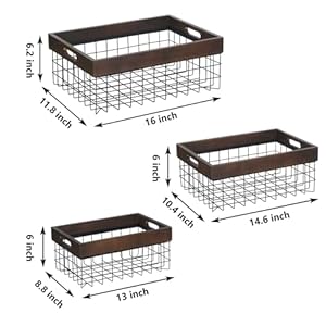 Set of 3 Metal Wire Baskets for Organizing Wood Top with Handles Storage Organizer Farmhouse Decor for Kitchen Cabinets Pantry Laundry Room Bathroom Closets Nesting Countertop Baskets Set of 3 Metal Wire Baskets for Organizing Wood Top with Handles Storage Organizer Farmhouse Decor for Kitchen Cabinets Pantry Laundry Room Bathroom Closets Nesting Countertop Baskets