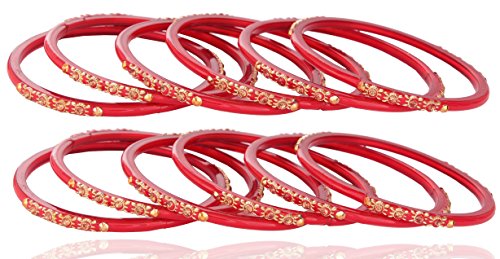 Image of NMII Glass and Studded with Zircon Gemstone or Beads Glossy Finished Bangle set for Women and Girls