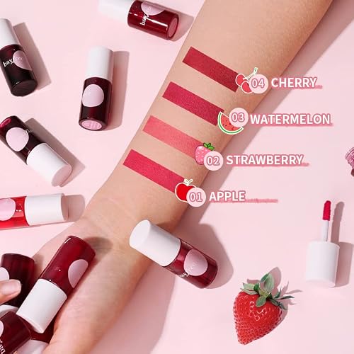 4 Colors Lip Tint Stain Set,Matte Velvet Lip Tint Watery Lip Stain Mini Liquid Lipstick, Moisturizing Waterproof Long Wear Plump Lip Gloss Long-Lasting Waterproof Korean Lip Tint Non-Sticky… #TOP2
