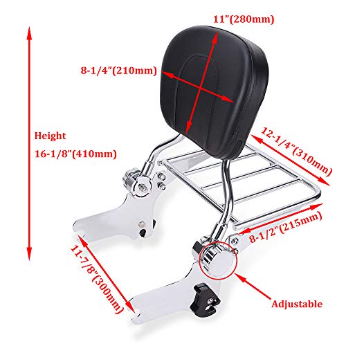 image for Oumurs Adjustable Passenger Backrest Pad Sissy Bar Luggage Rack For Ha