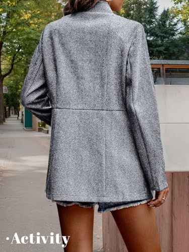 Mina Self 2025 Fall Winter Women's Herringbone Blazer Jackets - Notch Lapel Open Front Long Business Casual Trendy Coat4