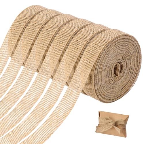 6 Rollos de Cinta de Arpillera Fina 1.5cm x 30m, Yute Natural Rústico y Vintage para Manualidades y Decoración de Bodas