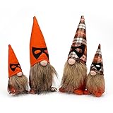 Halloween Orange Family Cat Gnomes Handmade Swedish Plush Dolls for Home Party Decorations Ornaments Indoor Set of 4