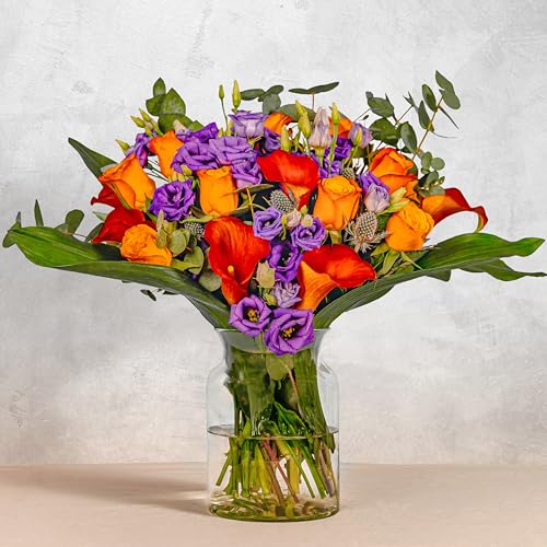 Tikal - Next Day Prime Delivery - Red Roses bouquet surrounded by Sandriana, Fragrant Eucalyptus and Palm Leaf - A Stunning Gift for Any Occasion - Brighten someone's day with flowers