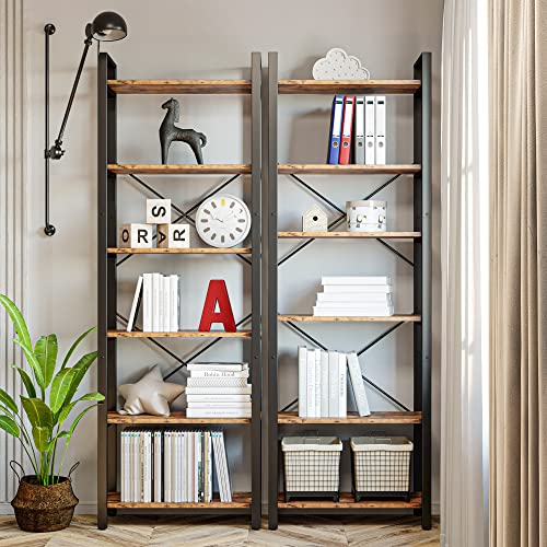 Ironck Bookshelf 6-Tier Ladder Shelf 110Lbs/Shelf Vintage Industrial Style Bookcase For Home Decor, Office Decor #TOP1