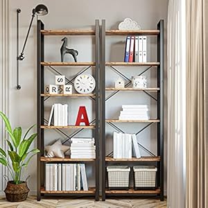 IRONCK Bookshelf 6 Tier Ladder Shelf 110lbs Display Shelf Vintage Industrial Style Bookcase for Home Office Living Room
