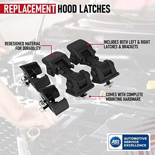 Image of Hood Latches Set of 2 - Replaces 55176636AD, 68038118AA, 42422 - Fits 1997, 1998, 1999, 2000, 2001, 2002, 2003, 2004, 2005, 2006 Jeep Wrangler TJ - Hold-Down Hook Latch Pair - Year Models 1997-2006