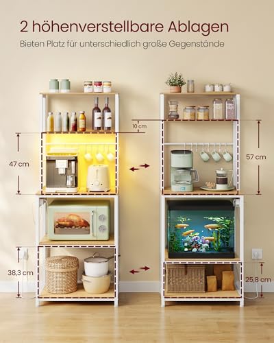 VASAGLE Küchenregal mit LED-Beleuchtung, Standregal mit Steckdosen – Ansicht 5