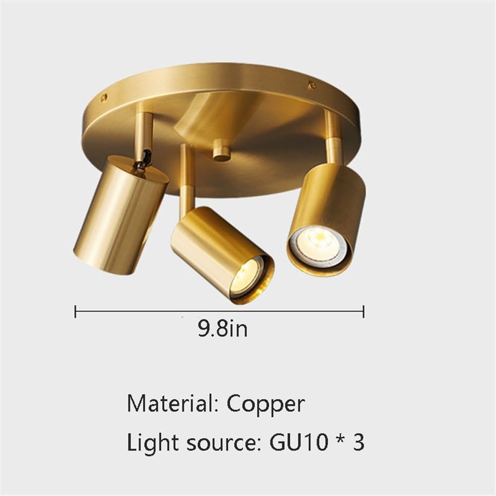 Genérico Accesorio de iluminación de PI-STA giratorio moderno de tres cabezas, luz de techo de cobre completo, foco de techo de montaje empotrado