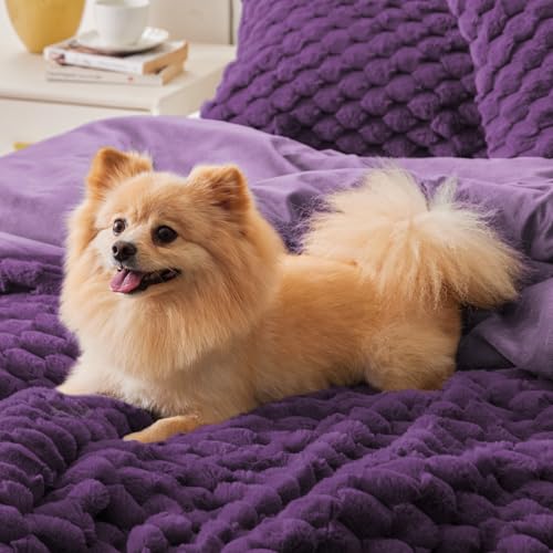 Image of BEDELITE Fluffy King Size Comforter Set - Purple Fleece Soft Comforter for King Size Bed, Luxury Warm Bedding Set for Winter, Fuzzy Bed Set 3 Pieces (1 Comforter, 2 Pillowcases)