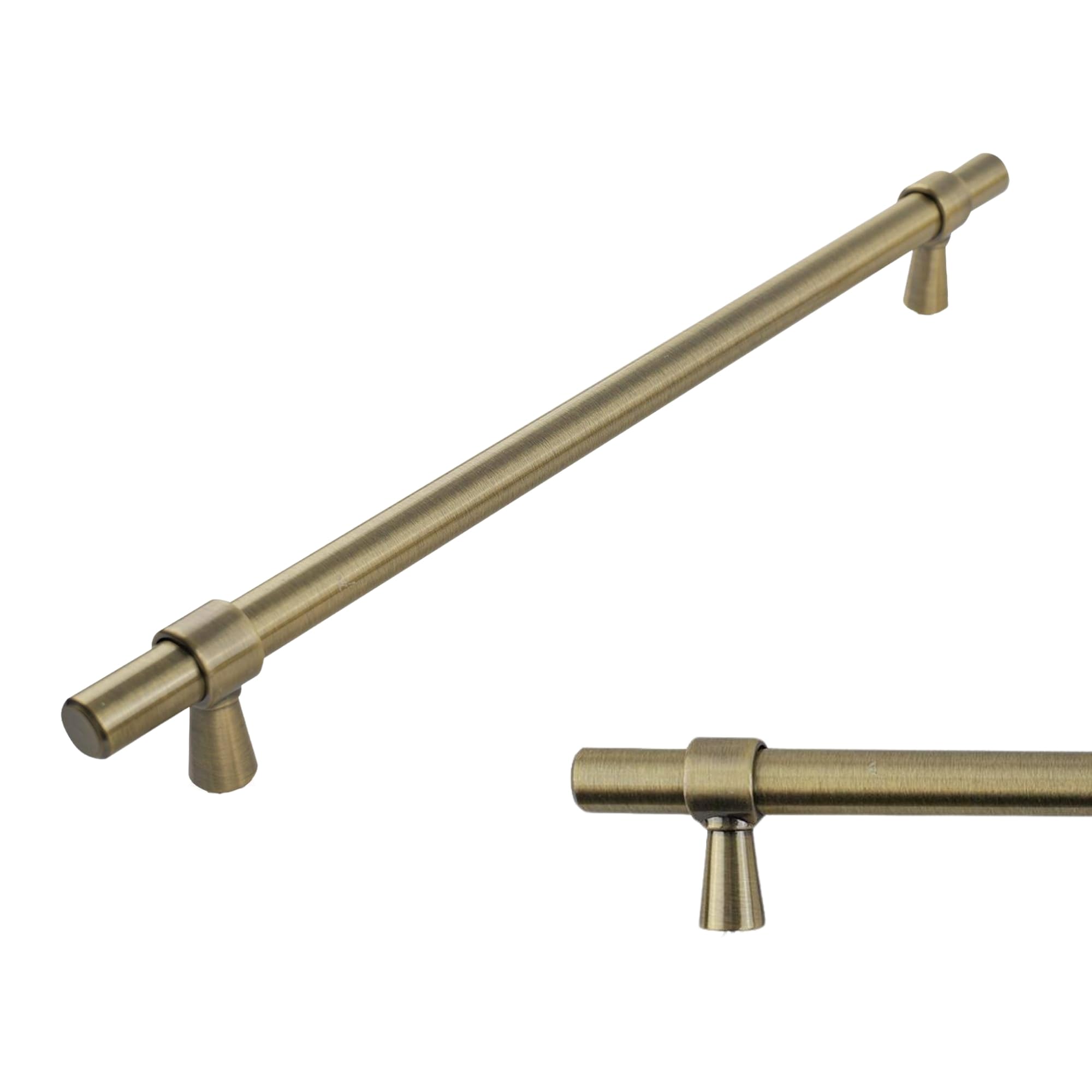 keypak 10 Pack Smooth T-Bar Cabinet Handles, 224mm Hole Centres, Antique Brass - Modern Drawer Pulls for Kitchen Cupboards, Wardrobe Doors, Dresser — image 1