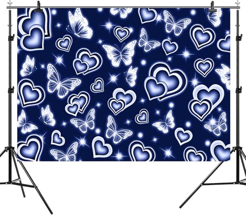 Fondo fotográfico vinilo 6x4ft azul con diseño corazón miniatura 6