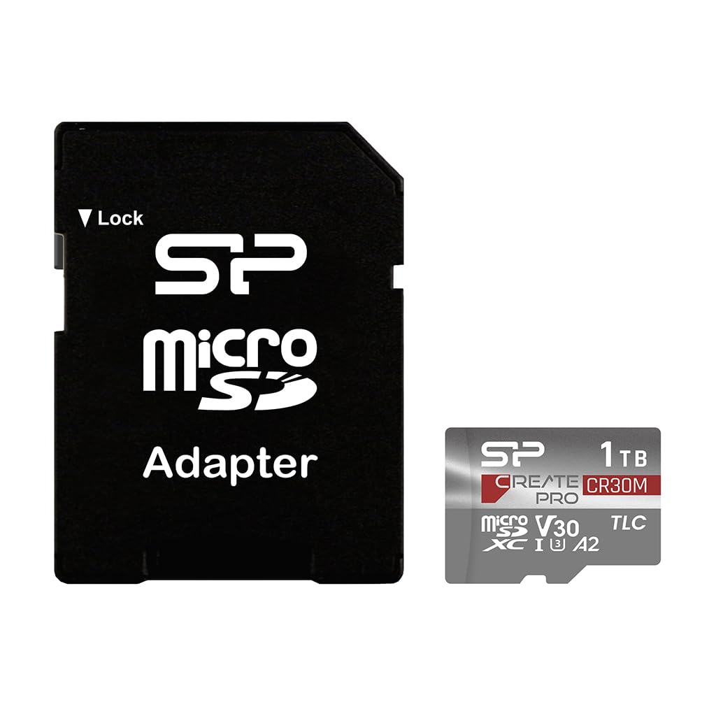 Silicon Power CreatePro CR30M Tarjeta de memoria microSDXC con adaptador UHS-I U3 A2 V30 4K Micro SD compatible con drones, Nintendo Switch, cámara de salpicadero y cámara de vigilancia