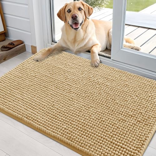 Image of OLANLY Dog Door Mat for Muddy Paws 36x24, Absorbent Chenille Mud Doormat