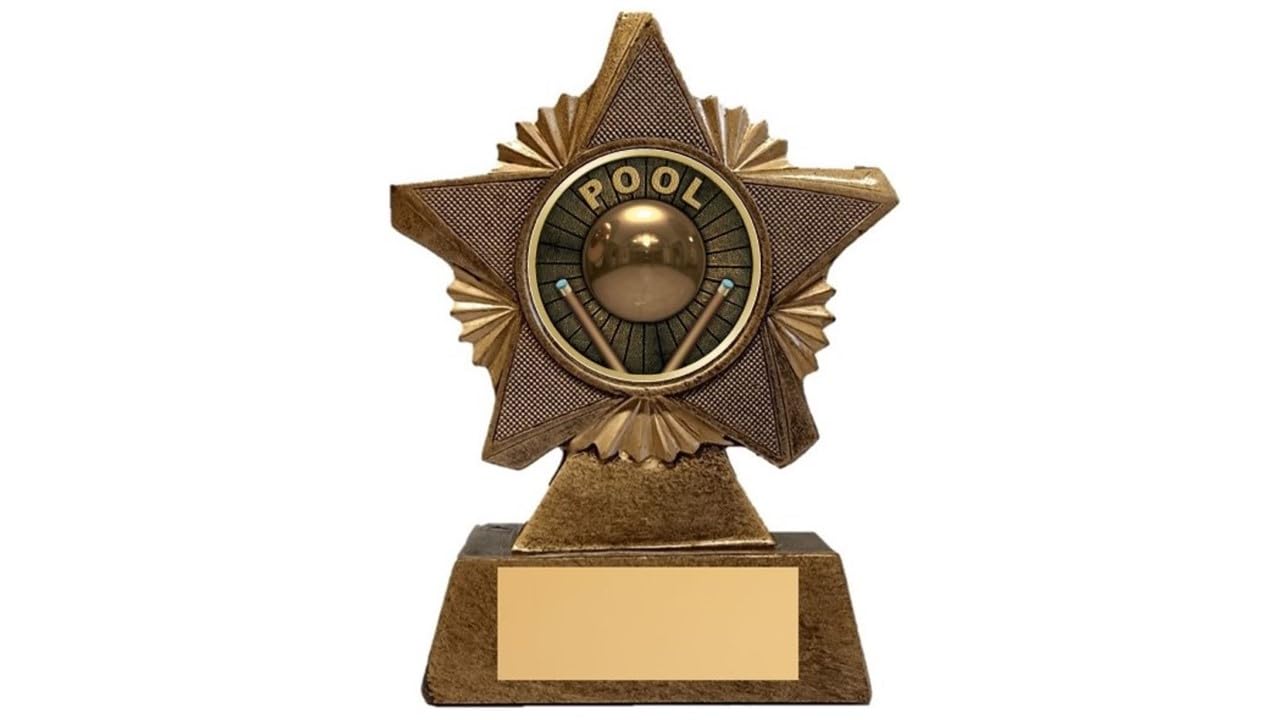 Pool Trophy Award Premier Star Antique Gold 150mm Heavy Resin Free Engraving -troshow2-AG