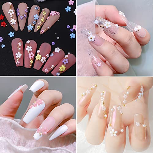 2 Boxes Flower Nail Charms, 3D Acrylic Flower Blossom Nail Art Charms With Gold Silver Pearl Beads, Nail Art Rhinestone For Diy Women Nail Decorations #TOP3