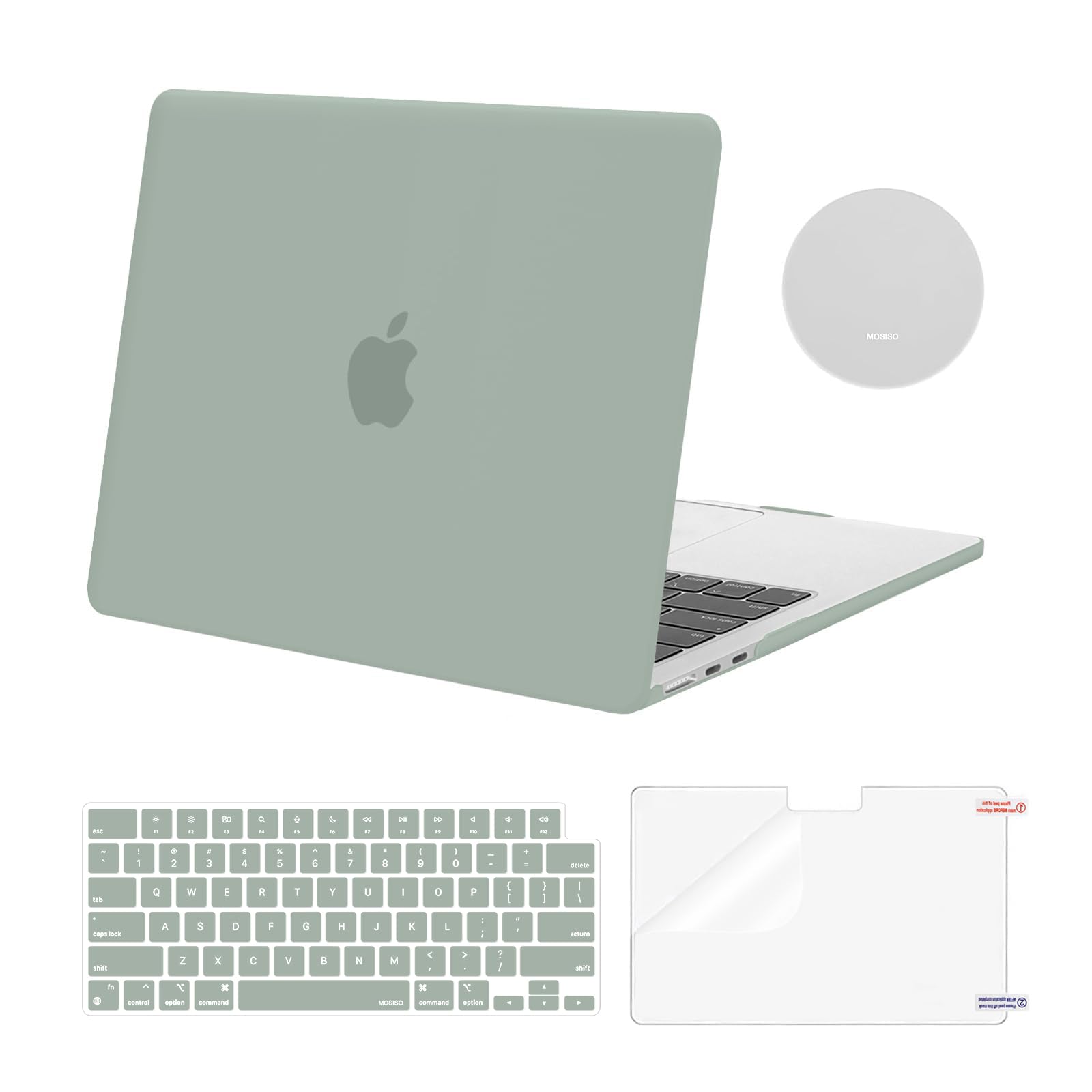 Compatible with MacBook Air 13 inch Case 2025 2024 2023 2022 M4 A3240 M3 A3113 M2 A2681, Plastic Hard Shell&Keyboard Cover&Screen Film&Coaster for MacBook Air 13.6 inch Case,Antique Green