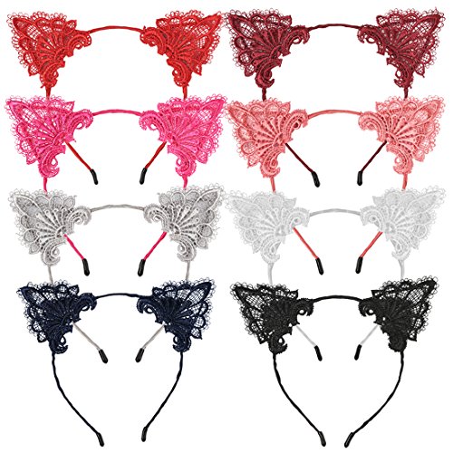 XIMA 2017 New Style Lace Cat Ears Girls Hair Accessories Headwear Children Cat Ears Hairband Headband for Birthday Party Women Cat Ears Headbands (8pcs)