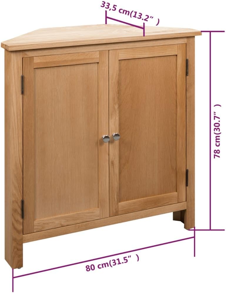 Brown Corner Cabinet for Hallway, Solid Oak Corner Cabinet for Dining Room, with Shelves for Living Room, Rustic Storage Furniture
