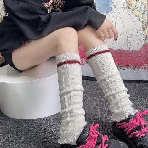 Leg Warmers for Women Girls Y2K Colorblock Striped Knitted Japanese College Style Mid-Calf Leg Socks Leg Stockings3