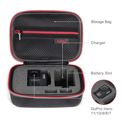 Image of HSU Small Case for GoPro Hero 13 /12 /11 /10 /9 /8 /7 /6 /5 Black, Carrying Case for Action Cameras and GoPro Accessories (Red)