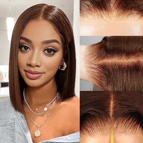 Tuziyi 16 Inch Chocolate Brown Human Hair Bob Wig 9x6