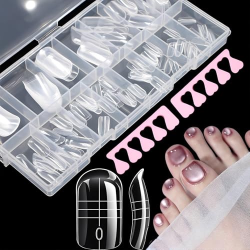 Esshogo 150 pezzi Polygel Tips per unghie delle dita dei piedi, pedicure, 2 pezzi di spugna separatore per unghie riutilizzabili, set di unghie in gel per piedi