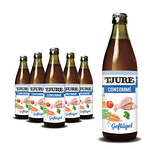 TJURE Kraftbrühe Geflügel 6 x 320ml | 5+1 Aktion | Brühe für Hunde & Katzen | Geflügelkraftbrühe ohne Zusatzstoffe | Ungefiltert | Ideal als Futter Topping & Snack | Made in Germany