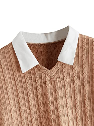 SweatyRocks Women's Collar Long Sleeve Shirt Ribbed Knit 2 in 1 Blouse Crop Top Sweater Shirt Top4