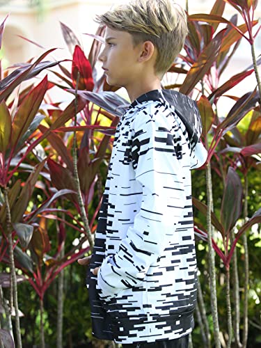 Image of Lovekider Black and White Sweatshirt for Boys 3D Fashion Unisex Pullover Cool Geometry Hoodies Long Sleeve Size 13-16