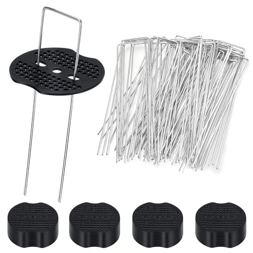 Lociban 50 Grapas de Jardín con 50 Arandelas, Grapas Césped Artificial, Grapas de Sujeción, Clavos de Acero Inoxidable Galvanizados, para Malla Antihierbas Valla, 150x40mm Ø2.5mm